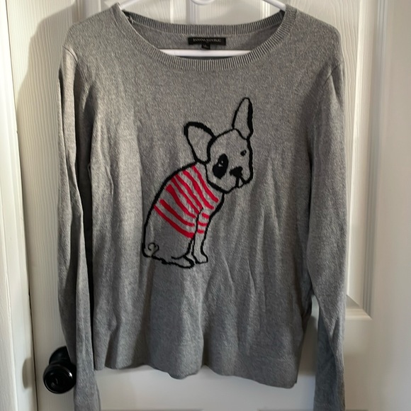 Banana Republic Sweater Womens Large Gray Dog Long Sleeve T-Shirt Puppy Tee - Picture 1 of 7